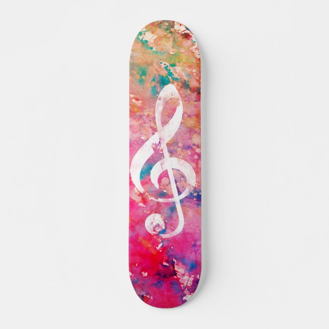 Skateboard Aquarelle de Corail rose Peinture Musique Note Clé (Devant)