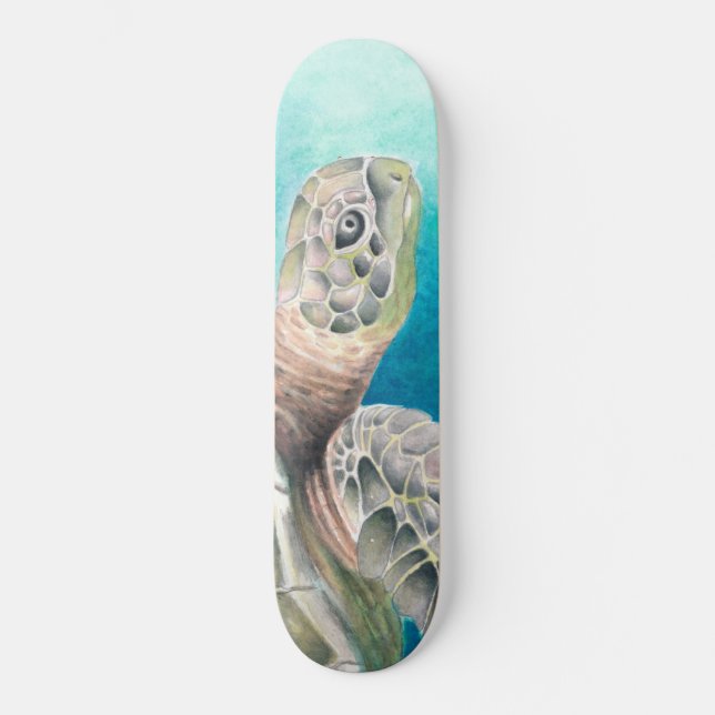 Skateboard Aquarelle de la tortue marine verte (Recto)
