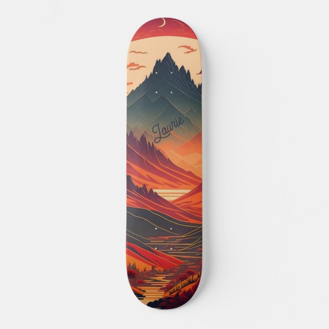 Skateboard Aquarelle de montagne lune personnalisée (Recto)