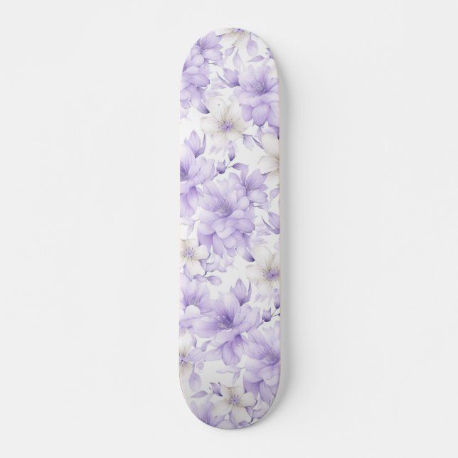 Skateboard Aquarelle délicate Fleurs violettes (Devant)