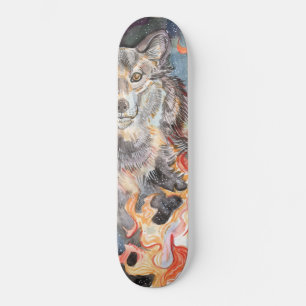 Skateboard Aquarelle Ember Eyes Wolf