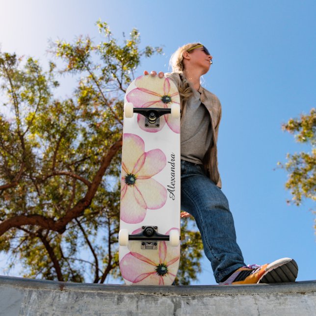 Skateboard Aquarelle florale personnalisée (Extérieur 1)