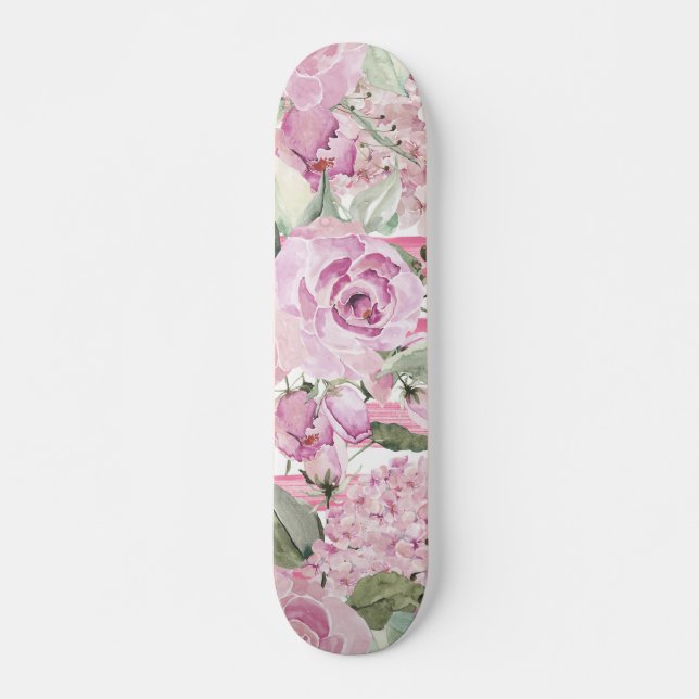 Skateboard Aquarelle géométrique pastel vert rose pâle (Devant)
