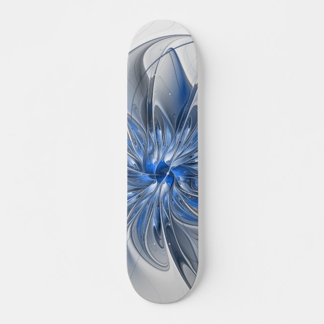 Skateboard Aquarelle gris bleu Abstrait Fractal Art Flower (Devant)