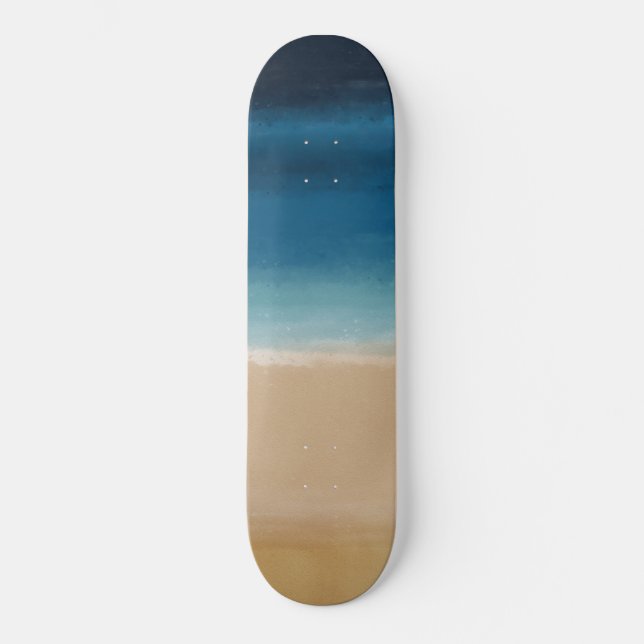 Skateboard Aquarelle moderne Gold Blue Beach (Recto)