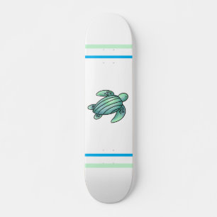 Skateboard aquarelle peinte caricature de tortue de mer bleu 
