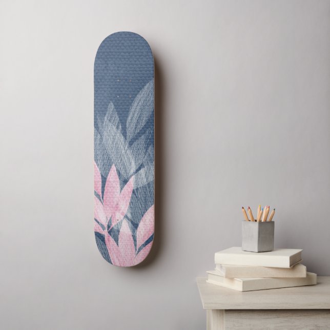 Skateboard Aquarelle Plante Abstraite Rose Et Punk (Art mural)