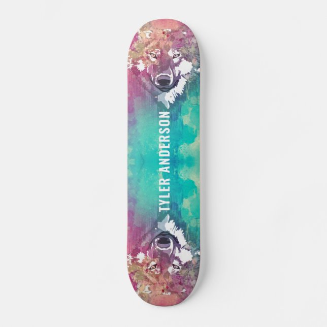 Skateboard Aquarelle rose-rose-turquoise de l'artiste Monogra (Recto)