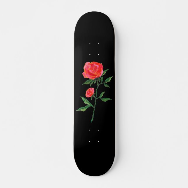 Skateboard Aquarelle rouge sur noir (Devant)