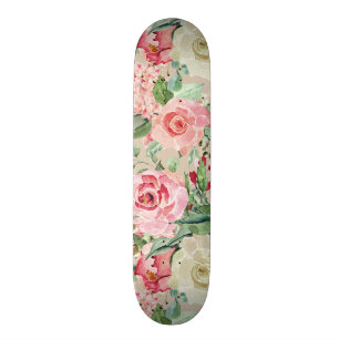 Skateboard Aquarelle rustique moderne de rose rose de crème