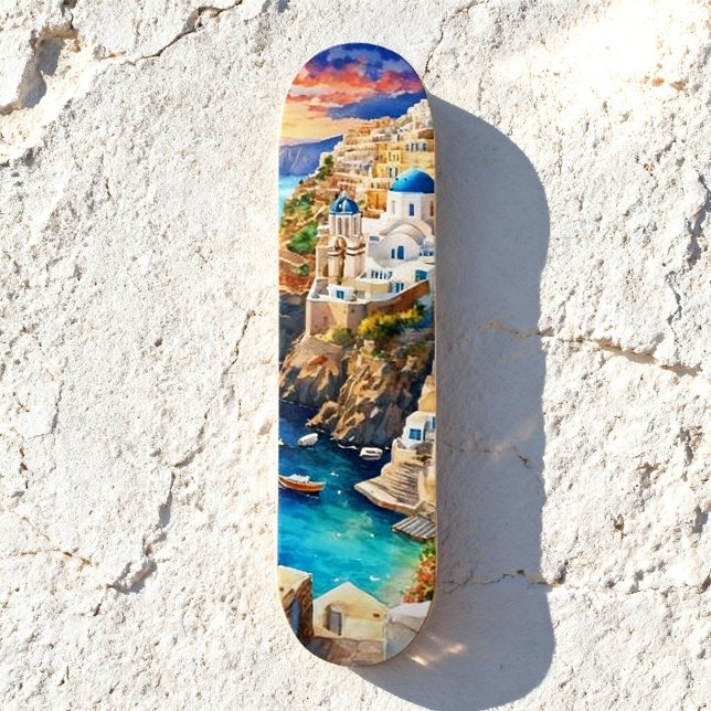 Skateboard Aquarelle Serene "Santorini Sunset" (Créateur téléchargé)