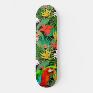 Skateboard Ara et fleurs multicolores 