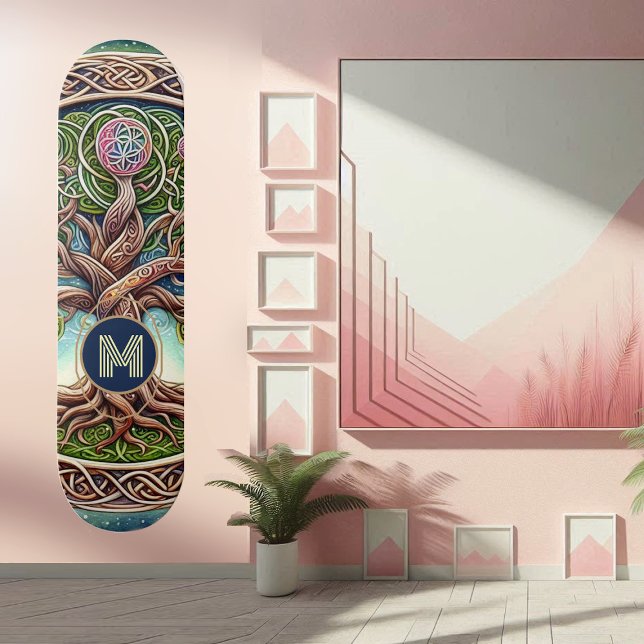 Skateboard Arbre spirituel de vie Racines fantasques Art celt (Spiritual Tree of Life Whimsical Roots Celtic Art Skateboard)
