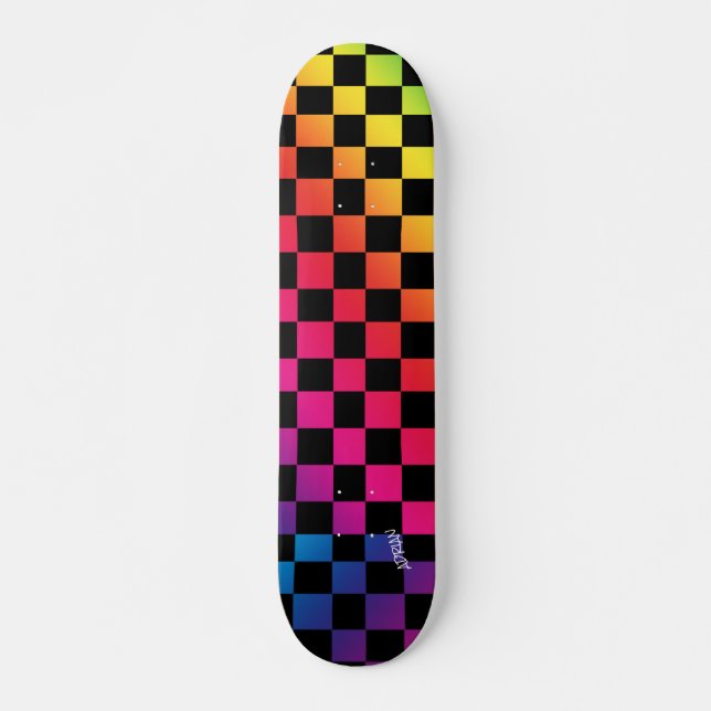 Skateboard Arc-en-ciel et noir, nom et texte (Devant)