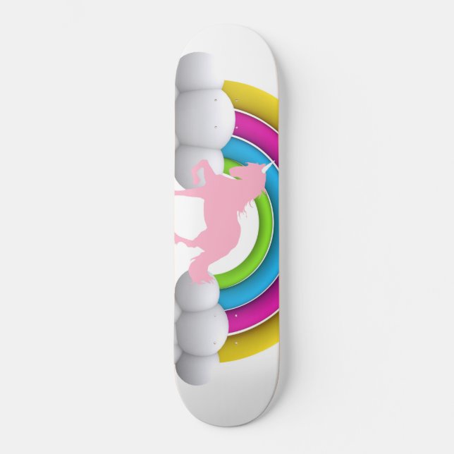Skateboard Arc-en-ciel, nuages, licorne, coutume imprimée (Recto)