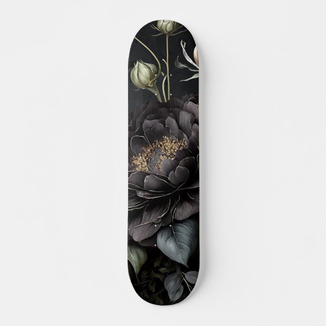 Skateboard Arrangement gothique Rose Fleur noire (Devant)