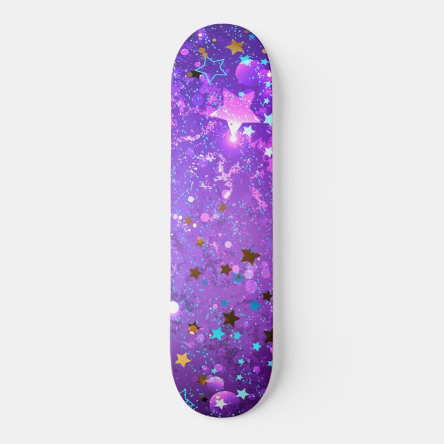 Skateboard Arrière - plan de feuille violet avec étoiles (Recto)