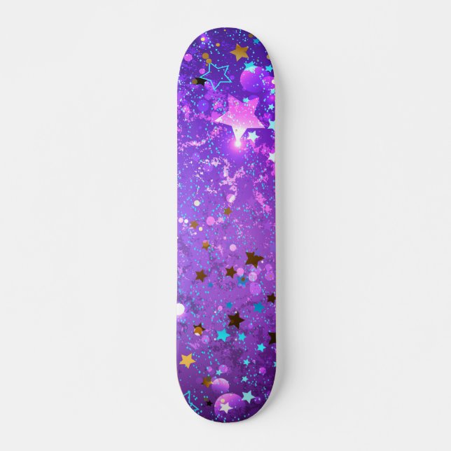 Skateboard Arrière - plan de feuille violet avec étoiles (Devant)