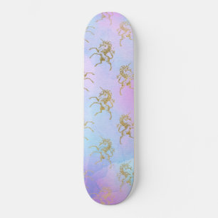 Skateboard Art à l'aquarelle Couleurs Douces Licorne Dorée Fa