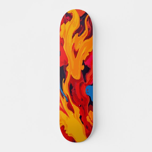 Skateboard Art Abstrait Flamme de Feu Rouge Jaune et Bleu (Devant)