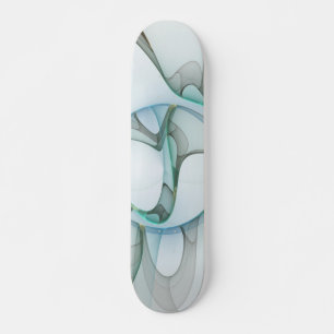 Skateboard Art Abstrait moderne Fractal Bleu Turquoise Gris