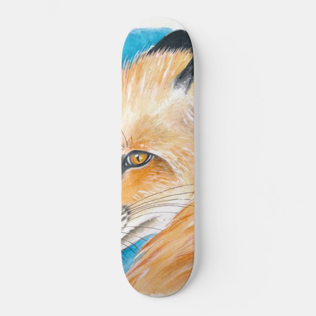 Skateboard Art d'aquarelle renard rouge mignon (Recto)