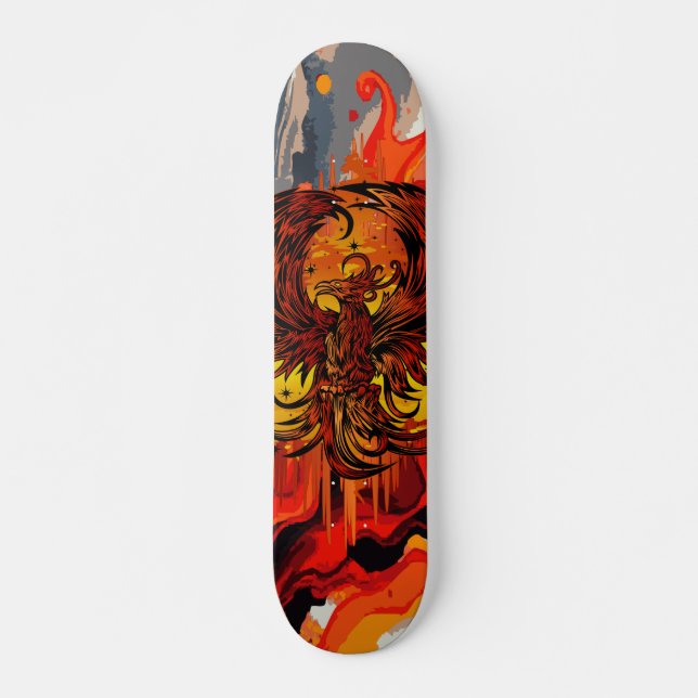 Skateboard Art de feu de Phoenix Rising avec éclaboussure de  (Devant)