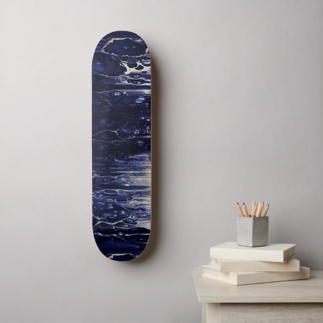 Skateboard Art de rue Abstrait inspiré bleu foncé océan (Art mural)