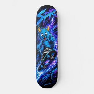 Skateboard Art de rue Neon Blue Monster Lightning Rush