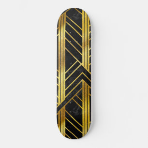 Skateboard Art déco géométrique doré sur marbre noir