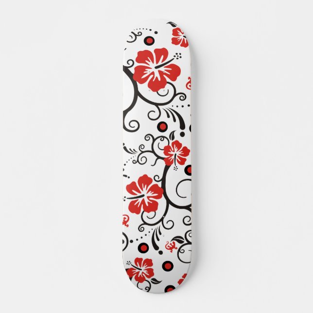Skateboard ART motif - décoration hibiscus (Devant)