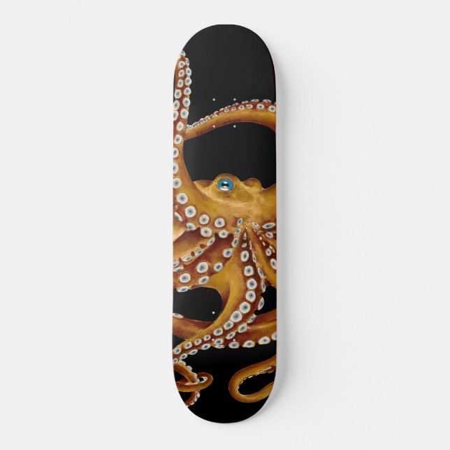Skateboard Art noir octopus bleu oeil Brown (Recto)