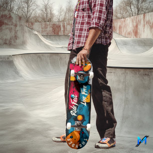 Skateboard Art Pop Géométrique Gras - Rouler Vite, Vivre Libr