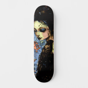 Skateboard Art urbain Abstrait gothique fille corbeau rouge R