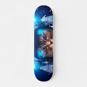 Skateboard Astronaut cat floats above Earth
