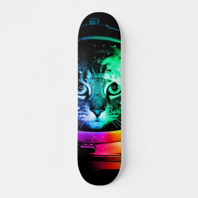 Skateboard astronaute de chat coloré (Devant)