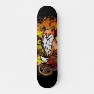 Skateboard Autumn Fox Black Background Illustration