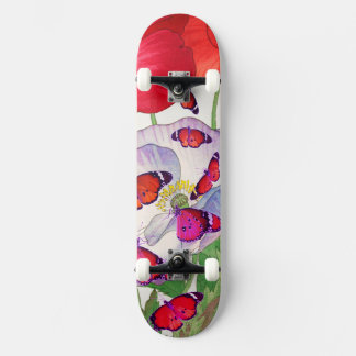 SKATEBOARD AVEC POPIES ET BOUTEILLES