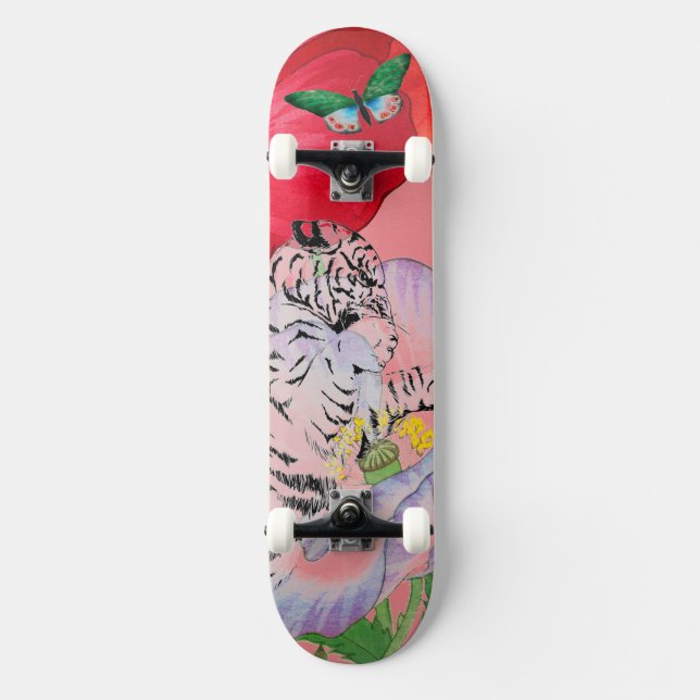 SKATEBOARD AVEC TIGRE ET POPIES (Recto)