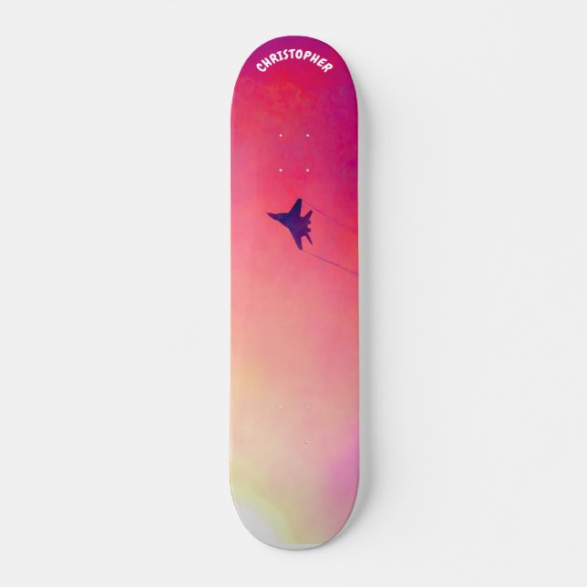 Skateboard Avion de combat, ciel rouge (Devant)