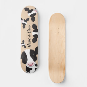 Skateboard Avoir une vache Tan Black White Animal Illustratio
