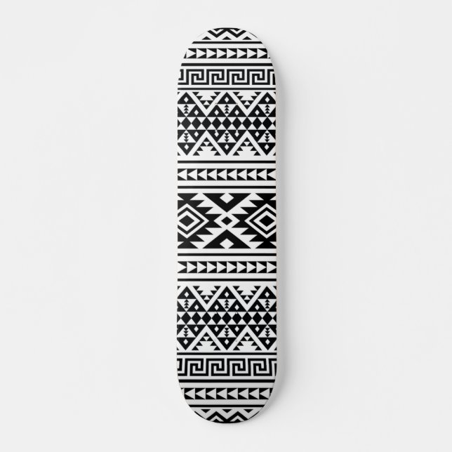 Skateboard Aztec Boho, Motif tribal géométrique noir blanc (Devant)