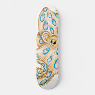 Skateboard Bague bleue Octopus sur encre blanche