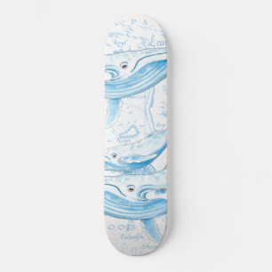 Skateboard Baleines bleues Famille Blanc