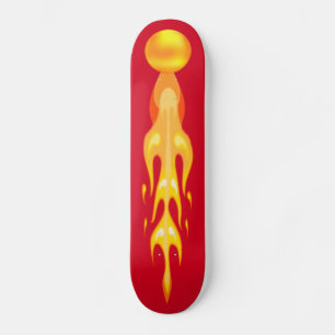 Skateboard Balle de dragon enflammée rouge et jaune sur fond 
