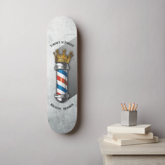 Skateboard Barber Hair Shop King Crown Barber Pole Hair Salon (Art mural)