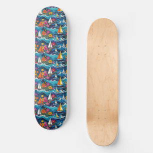 Skateboard Bateaux à voile dans Ocean Waves Tropical Floral