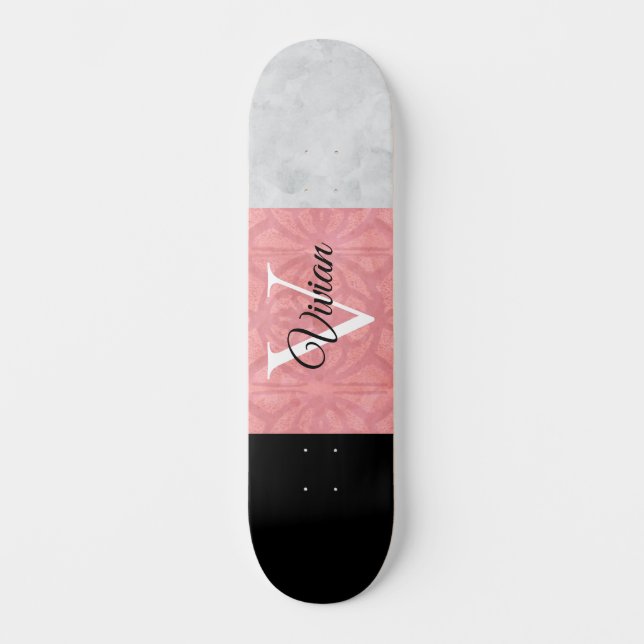 Skateboard Batik Rose Ruddy Et Aquarelle Gris Monogramme (Recto)