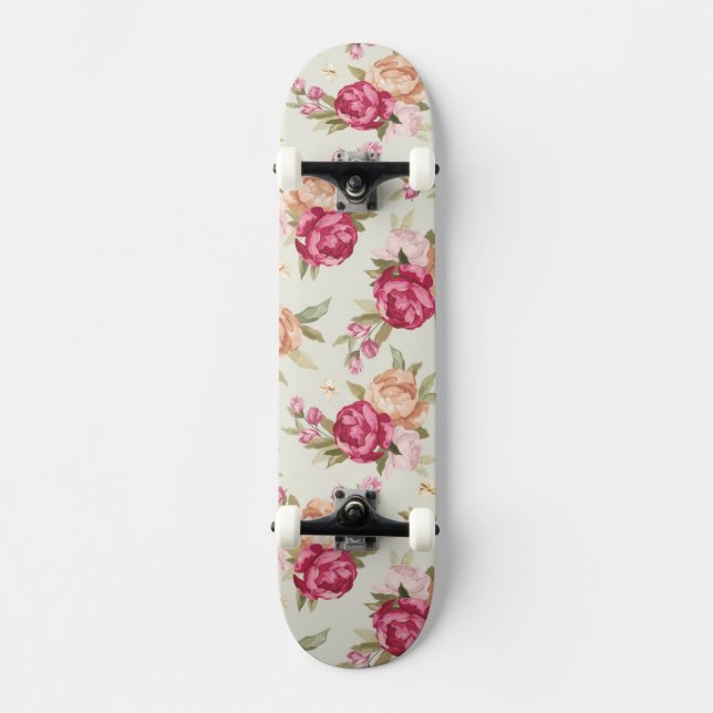 Skateboard Beau motif de pivoine de couleur sur le vert (Recto)