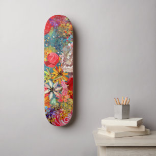 Skateboard Beau motif floral Abstrait coloré brillant
